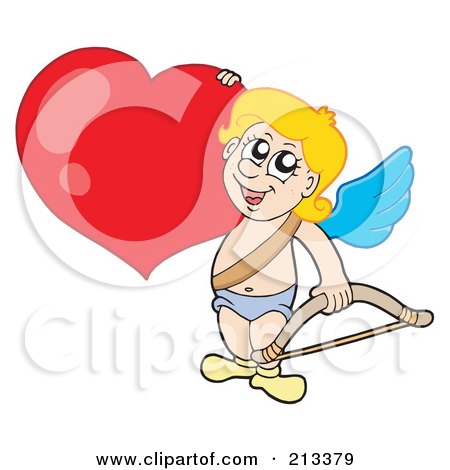 Royalty-Free (RF) Clipart Illustration of a Blond Eros Cupid With His Arm Around A Heart by visekart