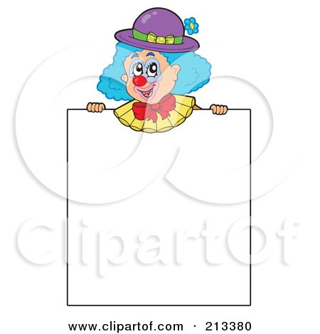 Royalty-Free (RF) Clipart Illustration of a Happy Clown Looking Over A Blank Sign by visekart