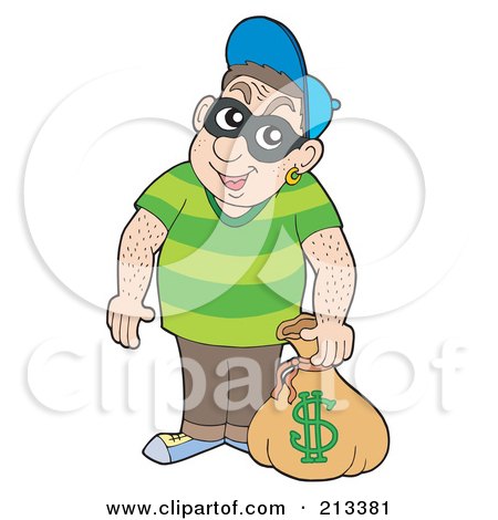 Royalty-Free (RF) Clipart Illustration of a Hairy Bank Robber By A Money Bag by visekart