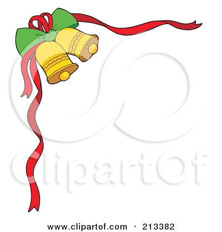 Royalty-Free (RF) Clipart Illustration of a Corner Border Of Jingle Bells And Red Ribbons by visekart