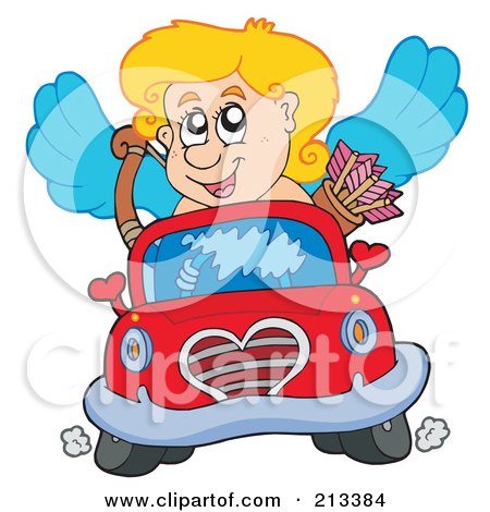 Royalty-Free (RF) Clipart Illustration of a Blond Eros Cupid Driving A Car by visekart