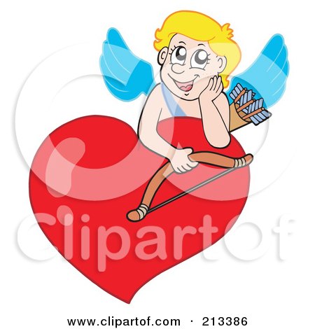 Royalty-Free (RF) Clipart Illustration of a Blond Eros Cupid Resting On A Heart by visekart