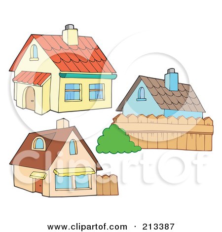 Royalty-Free (RF) Clipart Illustration of a Digital Collage Of Three Homes by visekart