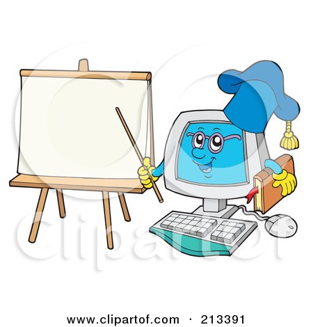 Royalty-Free (RF) Clipart Illustration of a PC Professor Character By A Blank Paper by visekart