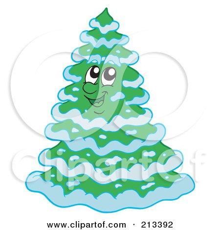 Royalty-Free (RF) Clipart Illustration of a Happy Evergreen Tree With Snow by visekart