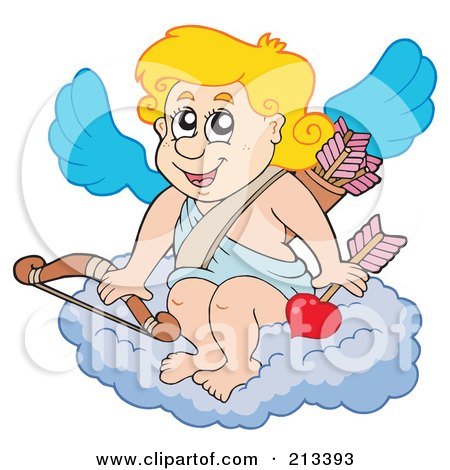 Royalty-Free (RF) Clipart Illustration of a Blond Eros Cupid Sitting On A Cloud by visekart