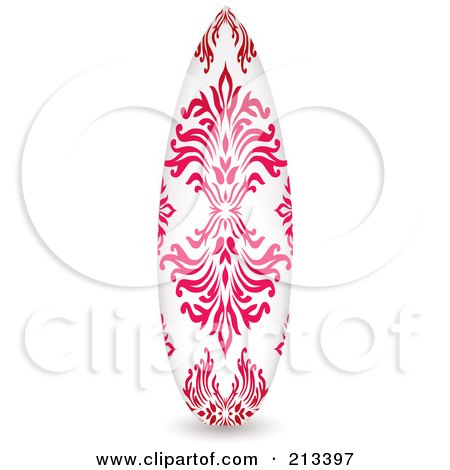 Royalty-Free (RF) Clipart Illustration of an Upright Surfboard With Pink Designs by michaeltravers