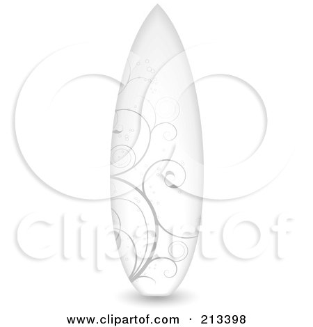 Royalty-Free (RF) Clipart Illustration of an Upright Surfboard With Gray Swirl Designs by michaeltravers