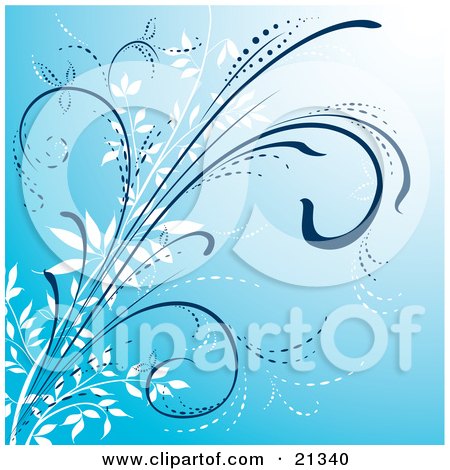 Clipart Illustration of a Blue Background With White And Blue Curling Plants by Paulo Resende