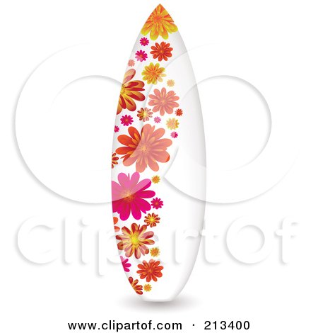 Royalty-Free (RF) Clipart Illustration of an Upright Surfboard With A Floral Design by michaeltravers