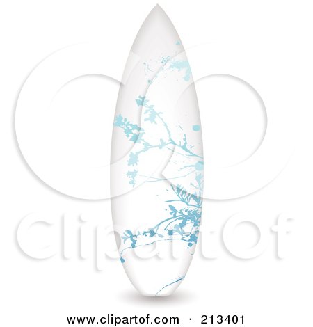 Royalty-Free (RF) Clipart Illustration of an Upright Surfboard With A Blue Floral Design by michaeltravers