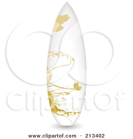 Royalty-Free (RF) Clipart Illustration of an Upright Surfboard With A Tan Floral Design by michaeltravers