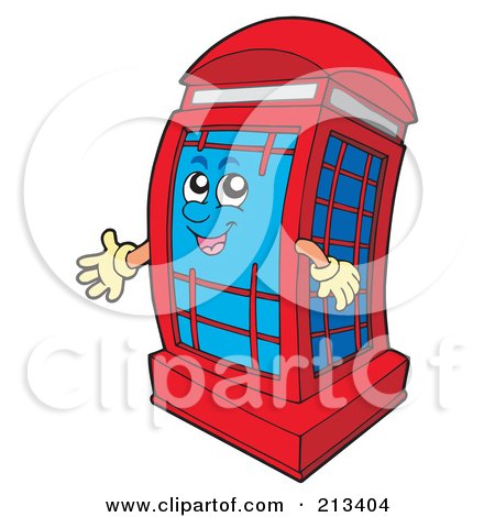 Royalty-Free (RF) Clipart Illustration of a Red English Phone Booth Character by visekart