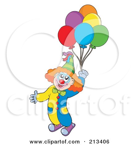 Royalty-Free (RF) Clipart Illustration of a Cartoon Clown Floating With Balloons - 1 by visekart