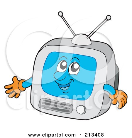 Royalty-Free (RF) Clipart Illustration of a Happy Blue Box TV by visekart