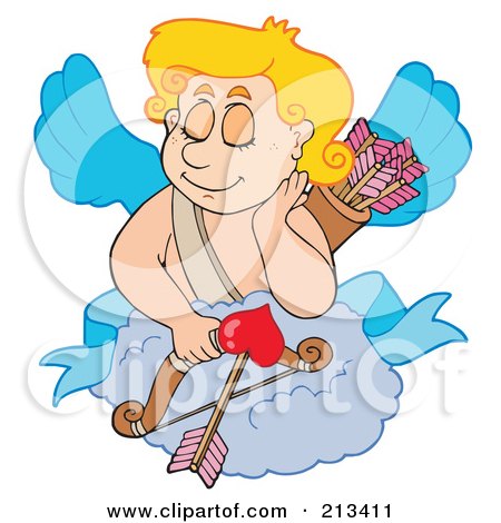 Royalty-Free (RF) Clipart Illustration of a Blond Eros Cupid Daydreaming On A Cloud by visekart