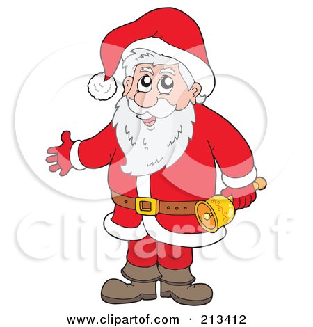Royalty-Free (RF) Clipart Illustration of a Cartoon Santa Holding A Bell by visekart