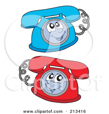 Royalty-Free (RF) Clipart Illustration of a Digital Collage Of Two Landline Phone Characters by visekart