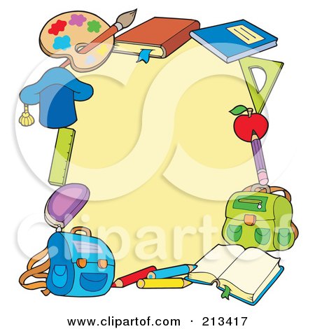 Royalty-Free (RF) Clipart Illustration of a Border Of School Items Around White Space by visekart