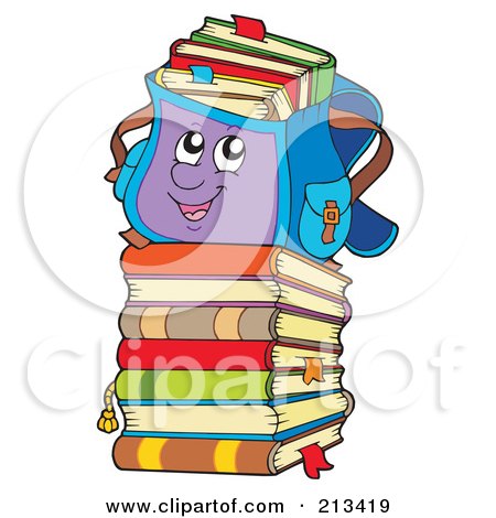 Royalty-Free (RF) Clipart Illustration of a Backpack On Top Of A Stack Of Colorful Text Books by visekart