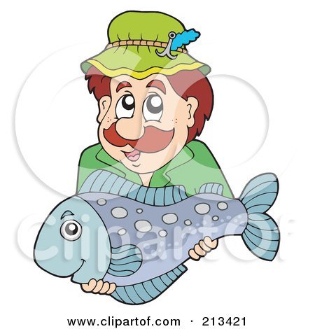 Royalty-Free (RF) Clipart Illustration of a Happy Man Holding His Caught Fish by visekart