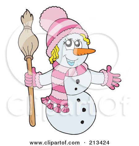 Royalty-Free (RF) Clipart Illustration of a Wintry Snowwoman In A Pink Hat by visekart