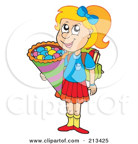 Royalty-Free (RF) Clipart Illustration of a Happy Girl On Her Way To School For The First Time by visekart