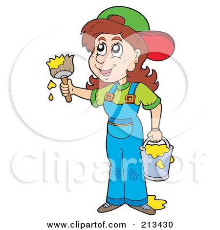Royalty-Free (RF) Clipart Illustration of a Female House Painter With Yellow Paint by visekart