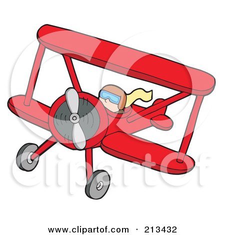 Royalty-Free (RF) Clipart Illustration of a Pilot Operating A Red Biplane by visekart