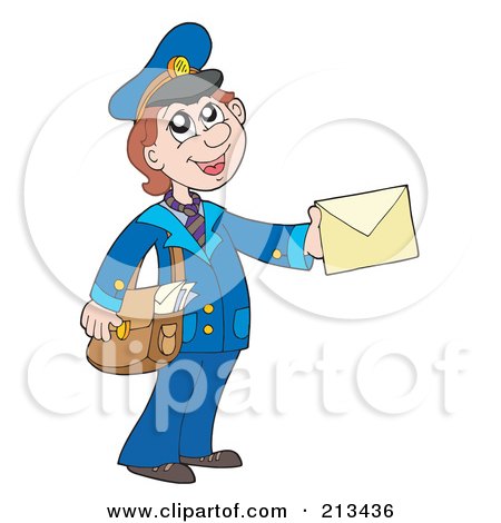 Royalty-Free (RF) Clipart Illustration of a Friendly Mail Woman Holding An Envelope by visekart