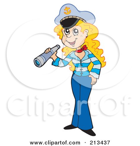 Royalty-Free (RF) Clipart Illustration of a Blond Sailor Woman Holding A Telescope by visekart
