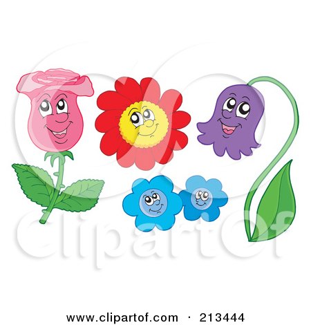 Royalty-Free (RF) Clipart Illustration of a Digital Collage Of Happy Flowers by visekart