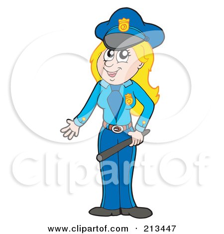 Royalty-Free (RF) Clipart Illustration of a Female Police Officer Holding A Baton by visekart
