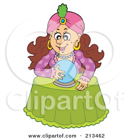Royalty-Free (RF) Clipart Illustration of a Brunette Fortune Teller With Her Crystal Ball by visekart