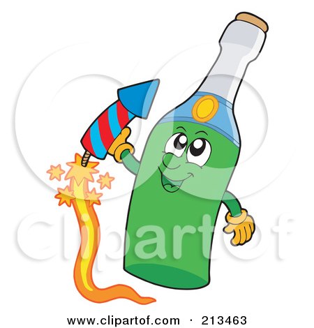 Royalty-Free (RF) Clipart Illustration of a Champagne Bottle Character With A Firework by visekart