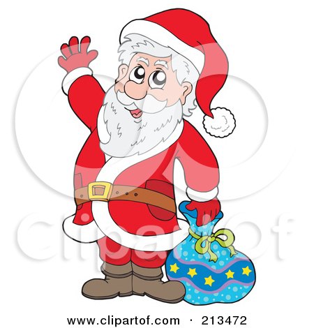 Royalty-Free (RF) Clipart Illustration of a Cartoon Santa By A Blue Bag by visekart