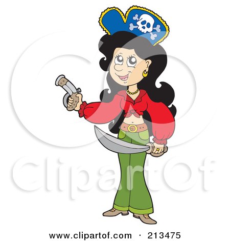 Royalty-Free (RF) Clipart Illustration of a Pirate Lady Holding A Pistol And Sword by visekart
