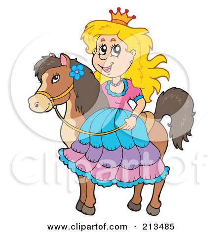 Royalty-Free (RF) Clipart Illustration of a Princess Girl Riding On A Horse by visekart