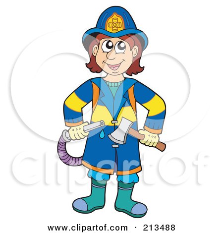 Royalty-Free (RF) Clipart Illustration of a Fireman With A Hose And Axe by visekart