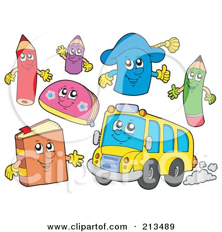 Royalty-Free (RF) Clipart Illustration of a Digital Collage Of School Characters by visekart