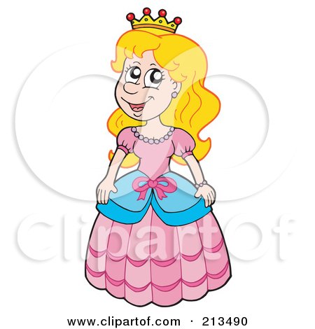 Royalty-Free (RF) Clipart Illustration of a Princess Girl Wearing a Blue And Pink Dress by visekart