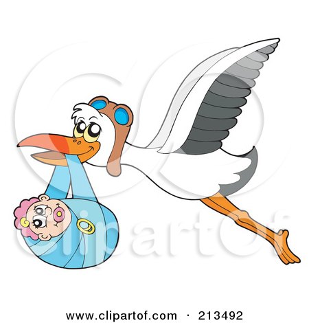 Royalty-Free (RF) Clipart Illustration of a Stork With Goggles Carrying A Baby by visekart