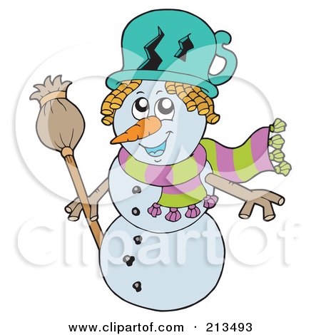 Royalty-Free (RF) Clipart Illustration of a Wintry Snowman Wearing A Broken Pot As A Hat by visekart