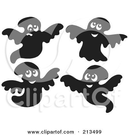 Royalty-Free (RF) Clipart Illustration of a Digital Collage Of Four Black And White Ghosts by visekart