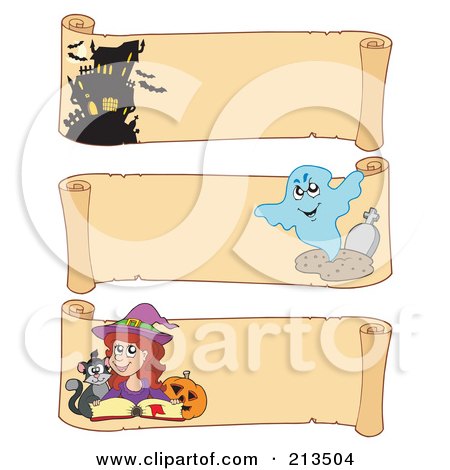Royalty-Free (RF) Clipart Illustration of a Digital Collage Of Three Halloween Parchment Banners - 3 by visekart