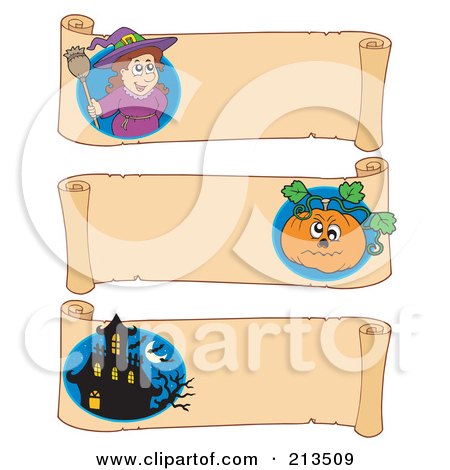 Royalty-Free (RF) Clipart Illustration of a Digital Collage Of Three Halloween Parchment Banners - 5 by visekart