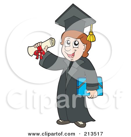 Royalty-Free (RF) Clipart Illustration of a Male Graduate Holding Up A Diploma by visekart