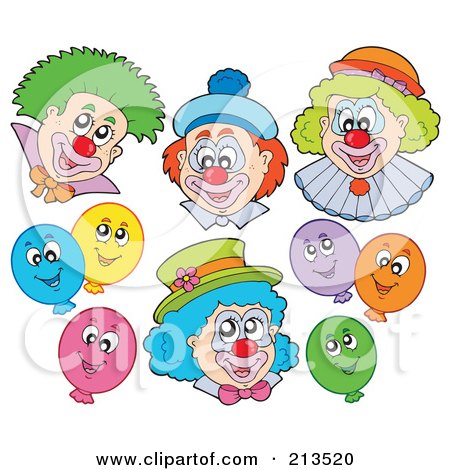 Royalty-Free (RF) Clipart Illustration of a Digital Collage Of Balloons And Clowns by visekart