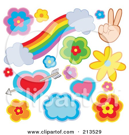 Royalty-Free (RF) Clipart Illustration of a Digital Collage Of Flowers And Rainbows by visekart
