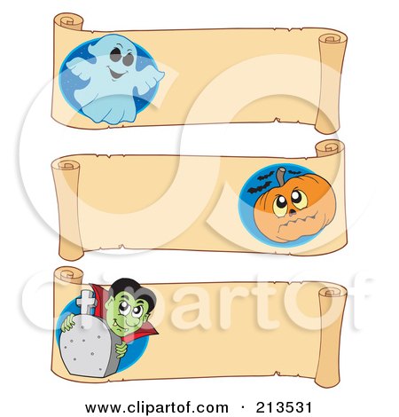 Royalty-Free (RF) Clipart Illustration of a Digital Collage Of Three Halloween Parchment Banners - 4 by visekart